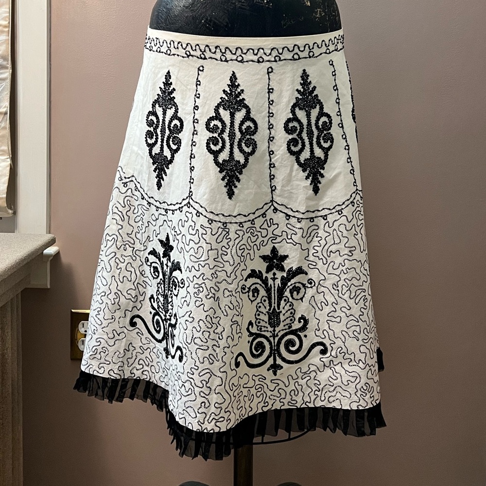Y2K Basil & Maude Sequin Black and White Ruffle A-Line Skirt Size 12